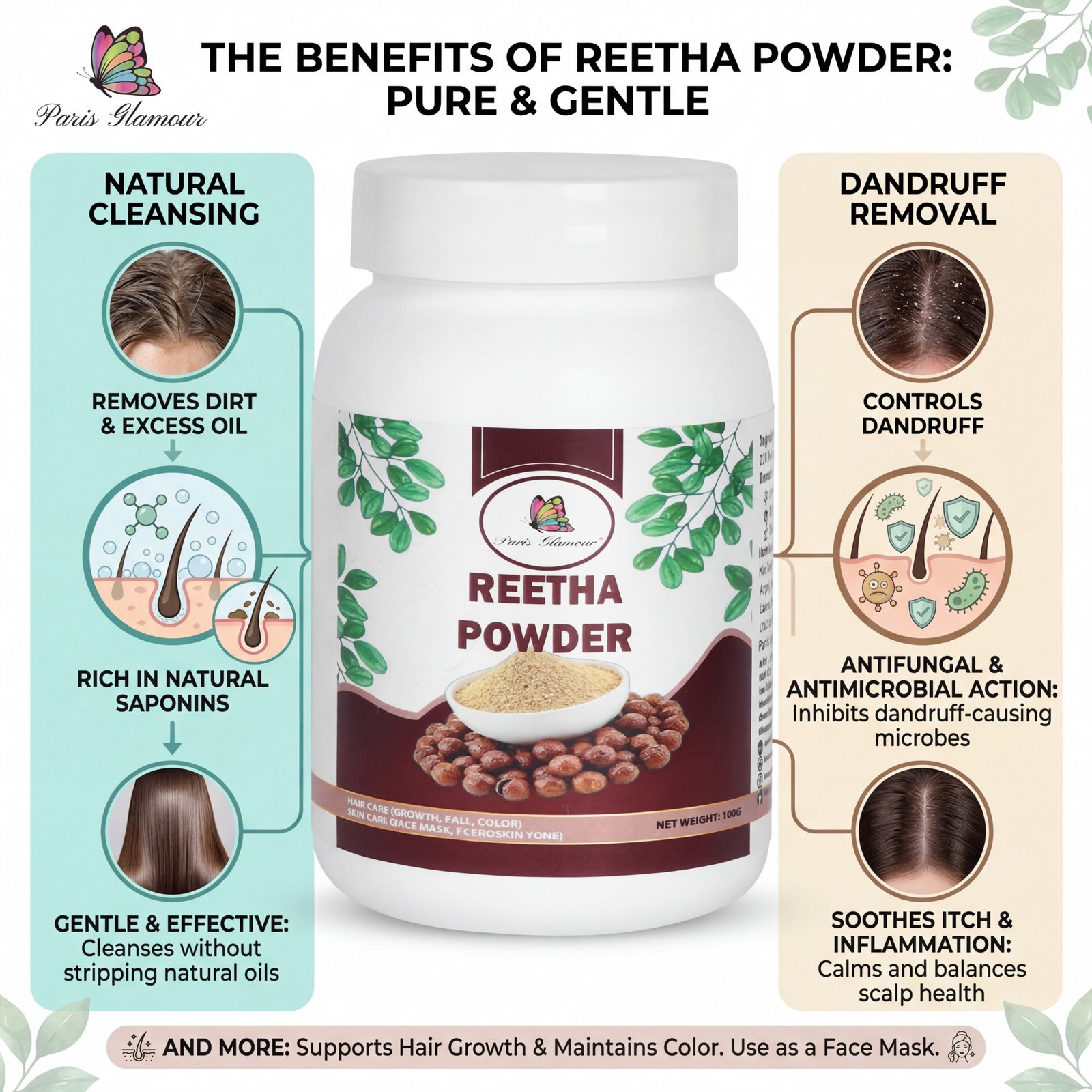 Reetha Powder 100gm | Herbal Hair Cleanser for Strong, Soft & Shiny Hair - Image 4