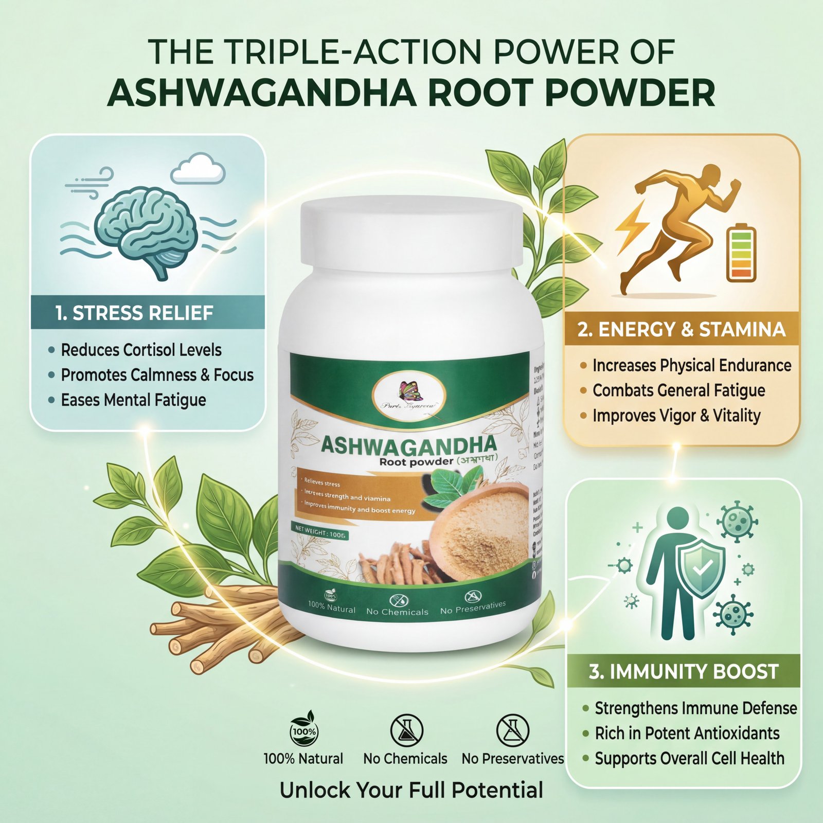 Ashwagandha Powder 100gm Herbal Immunity Booster & Energy Support Powder - Image 4