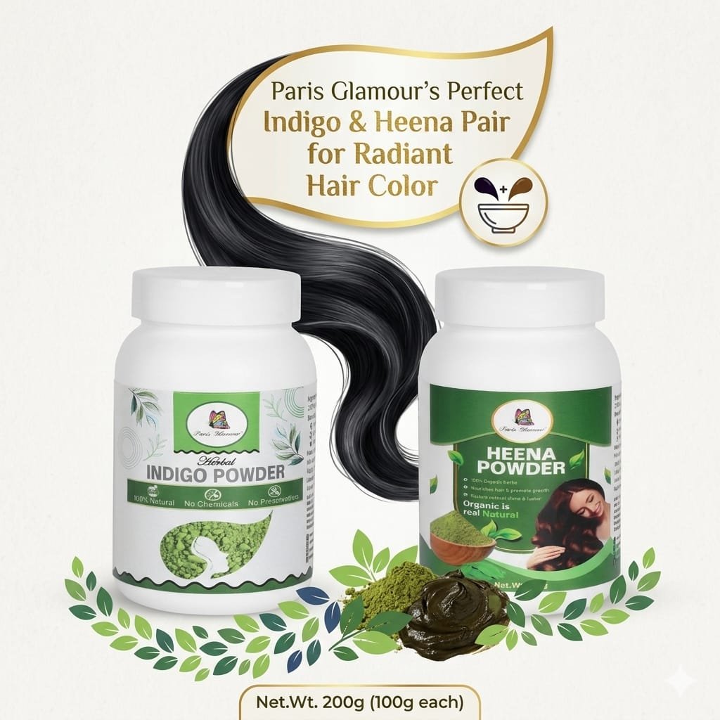 Paris Glamour Natural Hair Color Kit – Henna + Indigo | 100% Organic & Chemical-Free